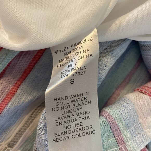 Hyped Unicorn Pastel Striped Boho V-Neck Ruffle Dress Size Small - Picture 4 of 7